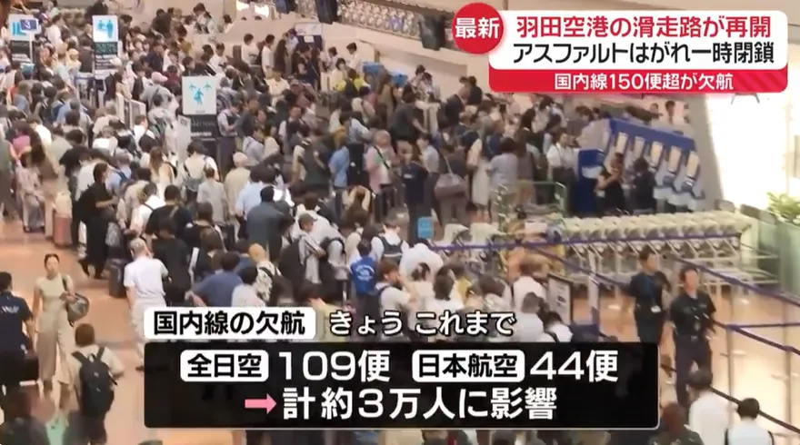 影響逾3萬旅客！羽田機場取消153航班　跑道疑遭雷擊受損