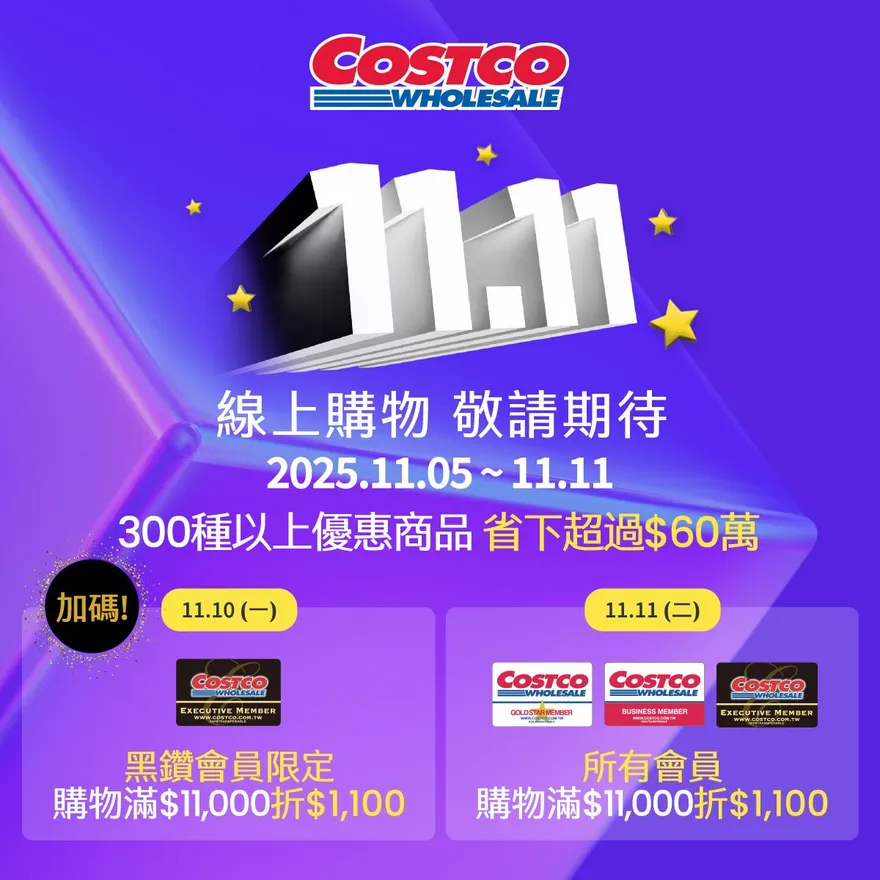 耀眼雙11！好市多買萬一折千一　黑鑽會員尊享早鳥雙重優惠