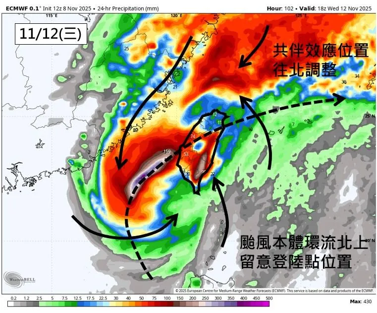 鳳凰+東北季風共伴效應11/11最明顯　豪雨轟北部、東半部