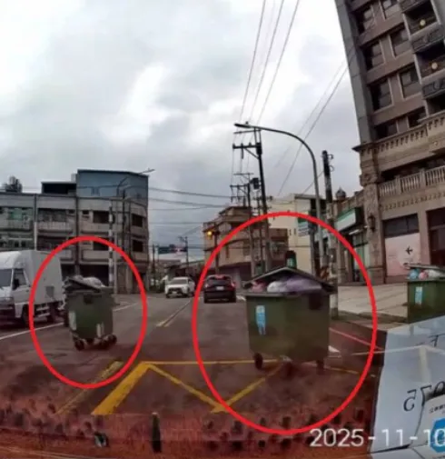 鳳凰颳強風！桃園垃圾箱「飛彈式滑行」衝馬路　駕駛嚇瘋