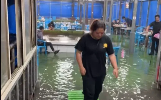 釣蝦場淹水！釣客「繼續聊」畫面違和　網笑：沉浸式體驗