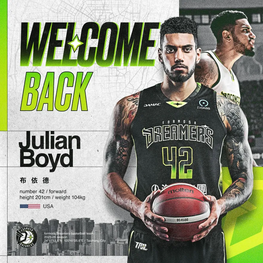 TPBL/三度回歸！　布依德重返夢想家