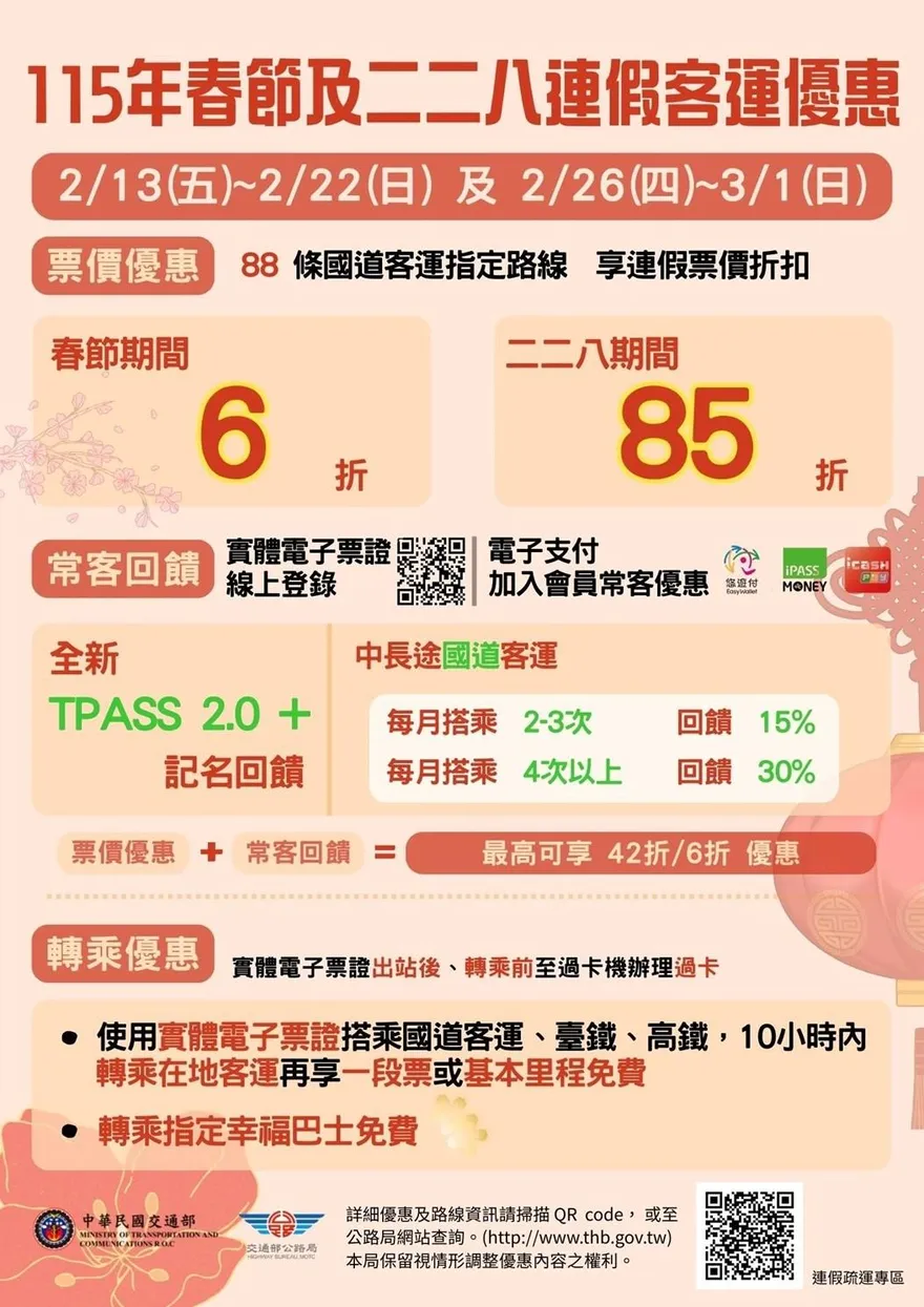 春節、228連假省起來！國道客運下殺6折　轉乘優惠一次看