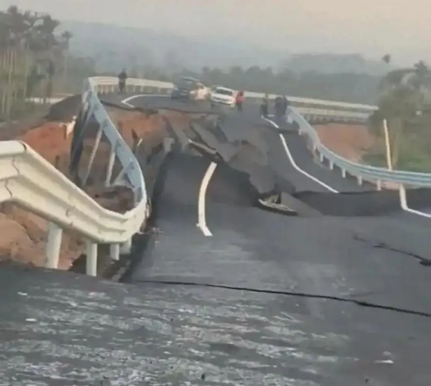 豆腐渣工程？海南道路坍塌「柔腸寸斷」　網怒：幸好未啟用