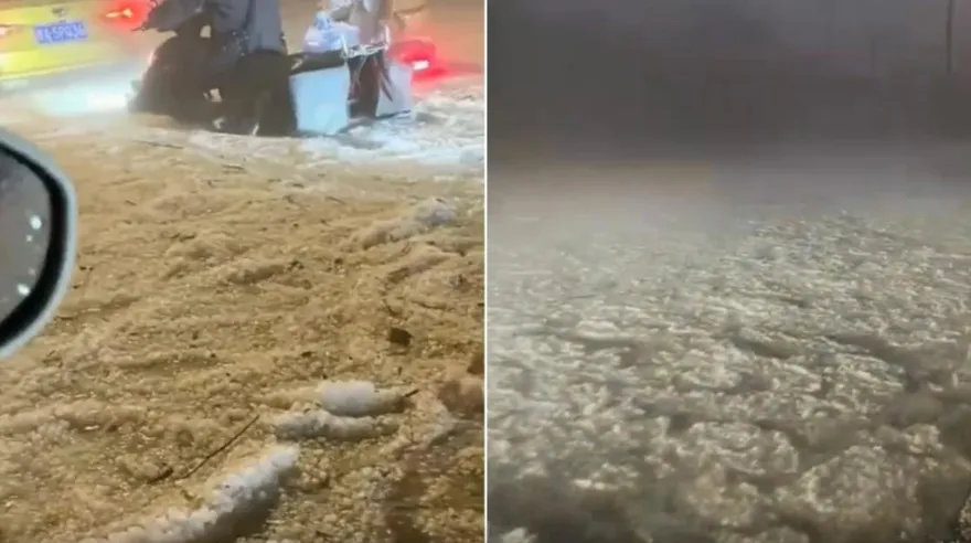 影/20分鐘冰雹狂襲！貴陽街頭變冰河　車輛動彈不得數小時