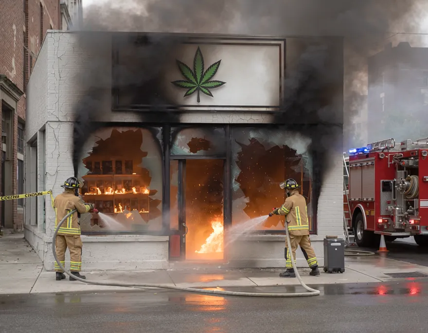 影/蒙面男闖美大麻店行竊縱火　「火燒身」落荒逃畫面曝光