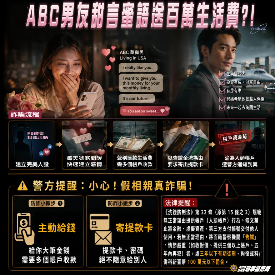 妙齡女中招網戀「ABC男友」　交出5帳戶淪詐團共犯