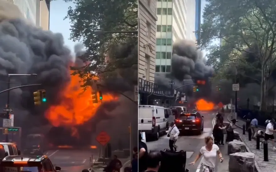 影/美華爾街「銅牛」附近傳汽車爆炸　驚見大火球路人尖叫逃離
