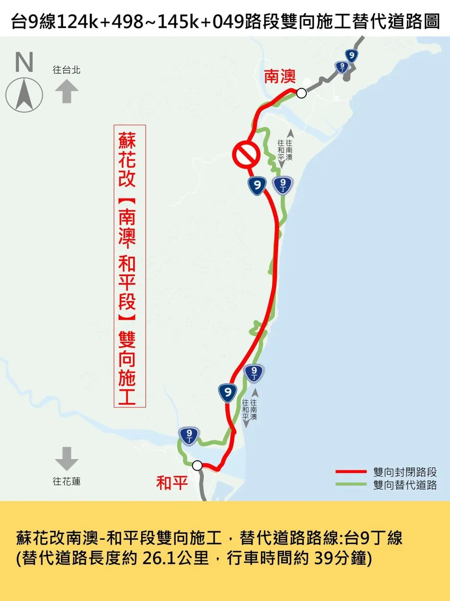蘇花改台9線明起施工　「2路段」交管封閉替代道路一次看