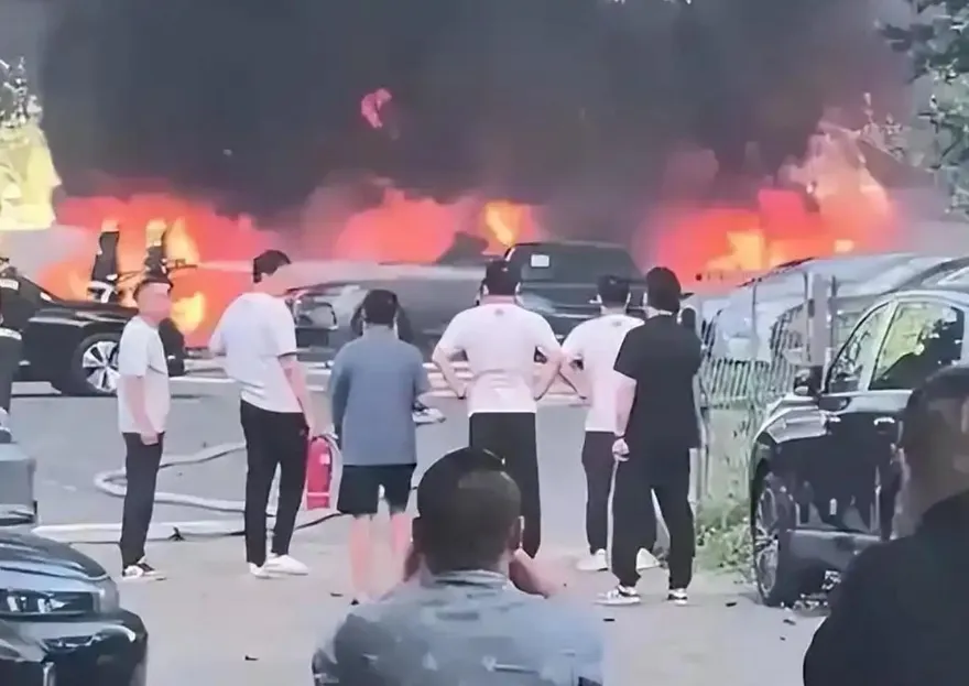 停車場瞬間變火海！陸翁嫌楊絮擋路點火燒　致「20輛新車全毀」