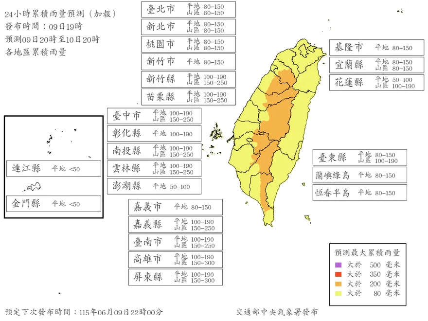 中南部7縣市24小時累積雨量達停班停課標準　高雄最危險