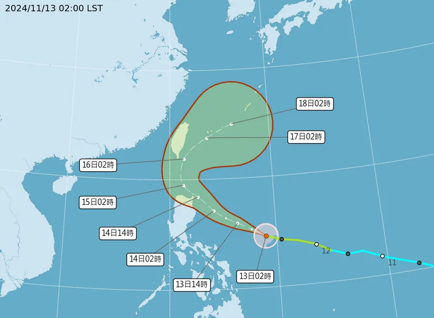天兔颱風最快明發海警！11/15、11/16最接近台灣　氣象署：不排除發陸警