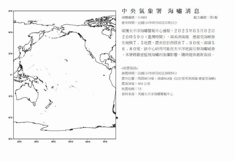 智利7.5強震！太平洋恐引海嘯威脅　氣象署急發消息