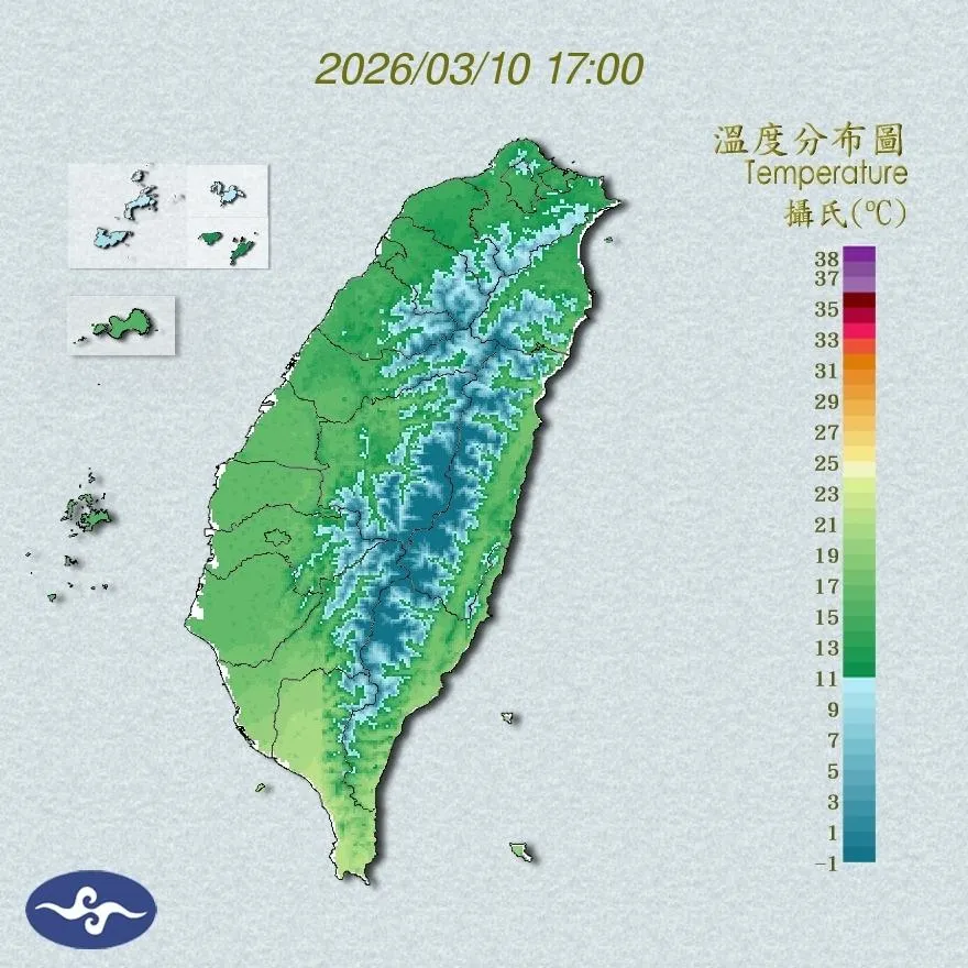 強烈大陸冷氣團來襲，氣象粉專「台灣颱風論壇｜天氣特急」示警11日清晨前最低溫下探10度，需提前做好禦寒準備。（圖／翻攝自中央氣象署官網）