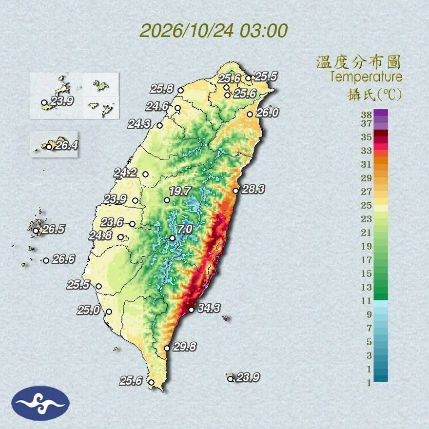 受薔琵颱風氣流過山沉降影響，花東地區驚見大範圍焚風現象。（圖／氣象署提供）