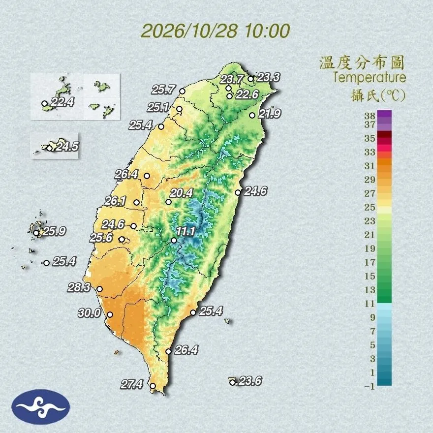中部以南則須留意日夜溫差較大的情況。（圖／中央氣象署）
