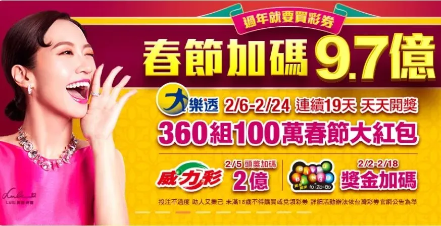 台彩春節加碼9.7億元！刮刮樂頭獎2000萬　大樂透連開19天