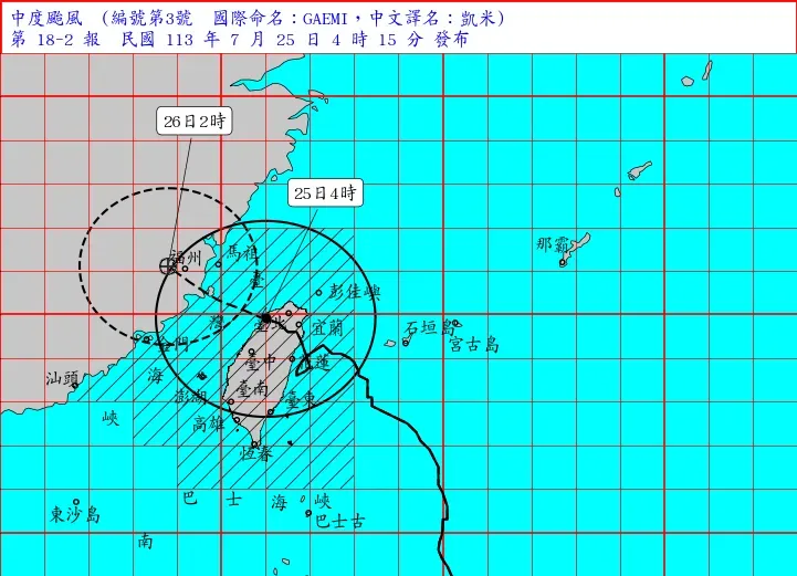 凱米颱風凌晨4時20分從桃園出海！轉中颱後強度持續減弱