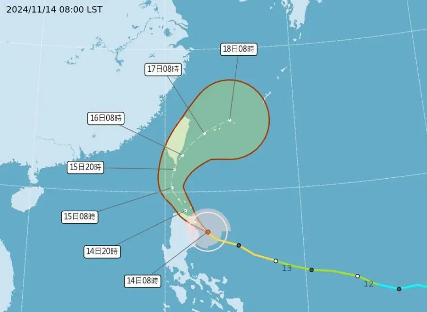 天兔最快17：30發陸警！估明早暴風圈觸陸　往北轉或西行成關鍵