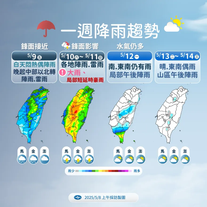 雷雨炸全台！　母親節全台有雨「防劇烈天氣」