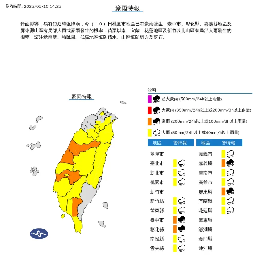 雨彈繼續炸！鋒面籠罩全台　16縣市發布豪雨特報
