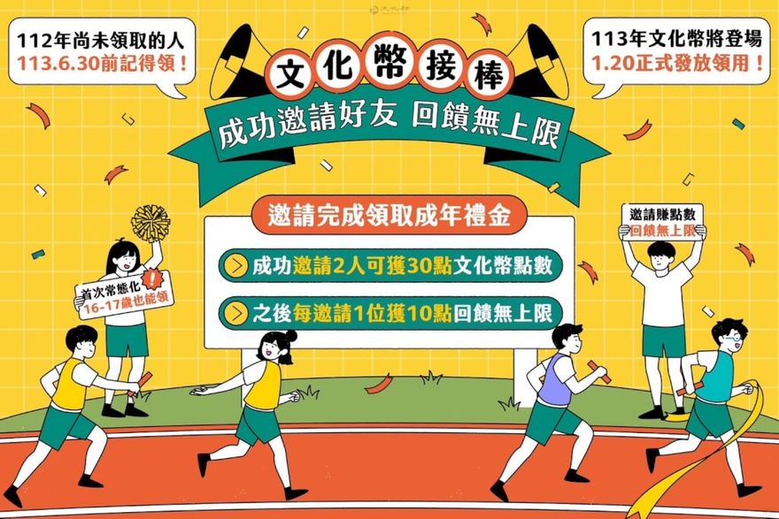 文化部推出文化幣「CP」方案邀請青年用戶　邀越多賺越多！