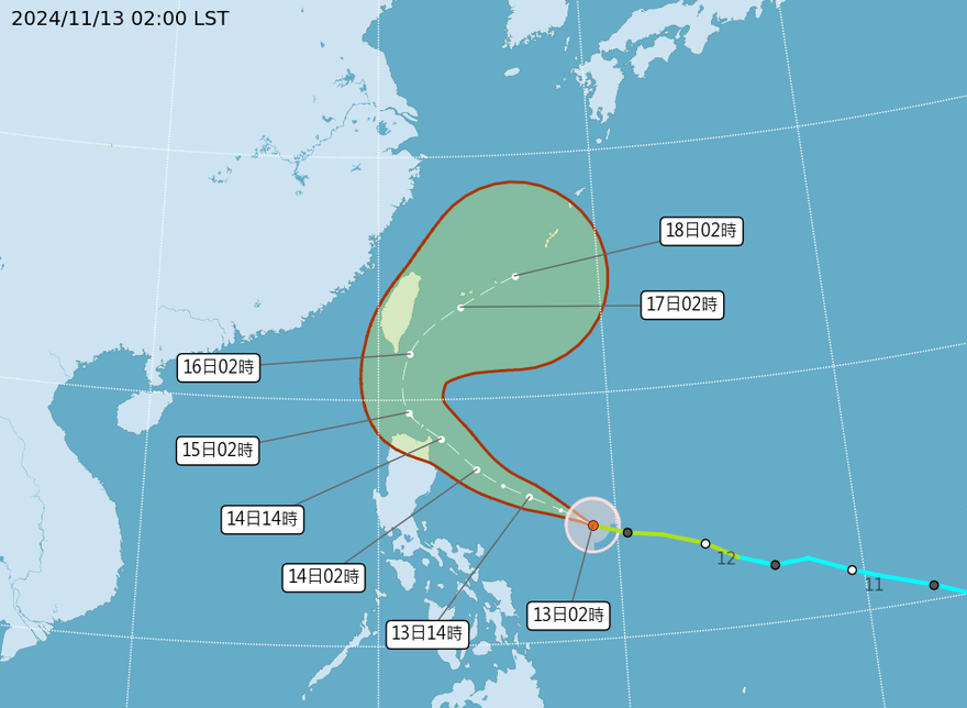天兔颱風最快明發海警！11/15、11/16最接近台灣　氣象署：不排除發陸警