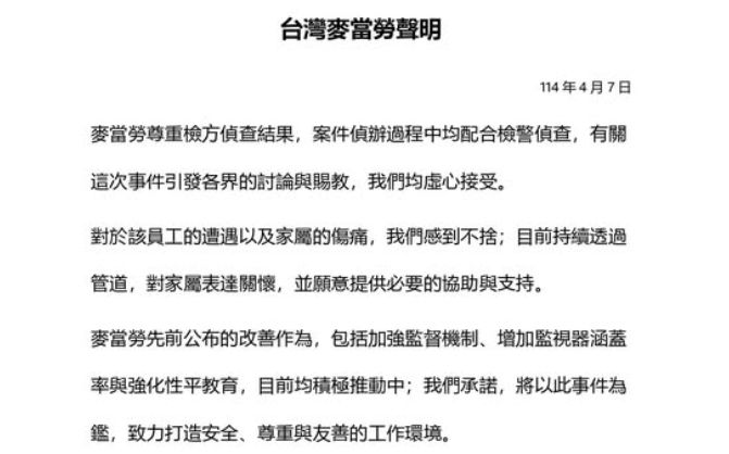 狼員工不起訴！麥當勞臉書發聲明被灌爆：摩斯都做好範本了