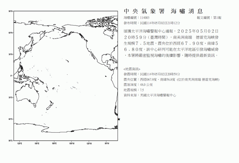 智利7.5強震！太平洋恐引海嘯威脅　氣象署急發消息