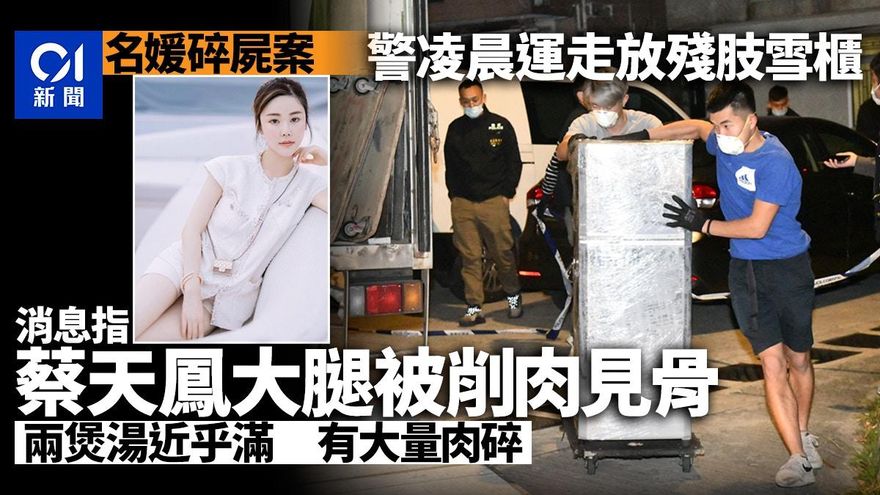 香港名媛分屍案/大腿削肉見骨！蔡天鳳部份肉碎疑被煲湯　警凌晨運走放殘肢冰櫃