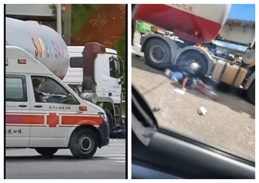 快訊／林口油罐車撞擊機車！騎士雙腳「卡輪下」鮮血狂冒　警急趕現場救人