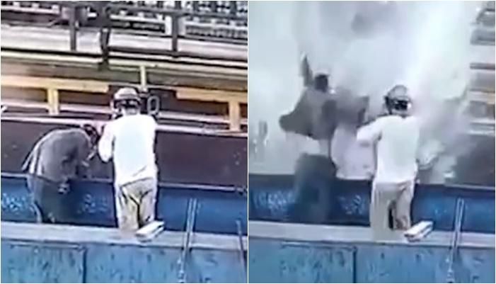 頭髮上衣秒溶解！不明液體噴發「工人遭濺全身」　轉身急逃…全身冒白煙瞬間曝