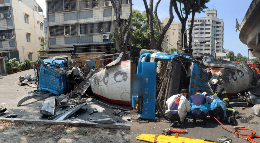 影/高雄水泥車撞破護欄…驚悚翻落高架橋下！駕駛失去生命跡象