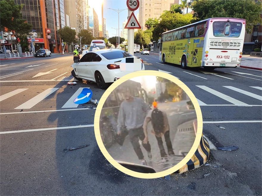 撞完分隔島肇逃影片曝！　BMW轎跑車男駕駛帶女乘客逃逸　到案稱「女友身體不舒服」
