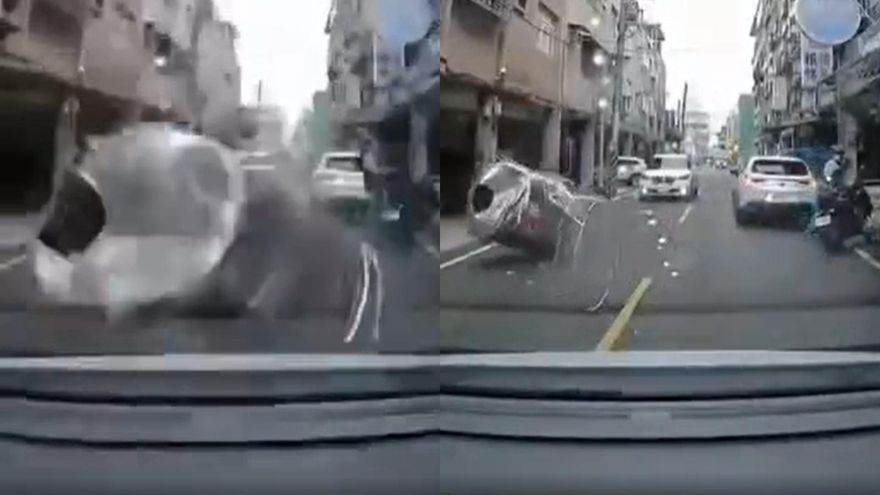 路過汽車遭「從天而降」水塔重砸！驚悚畫面曝　網嚇：我手機也抖一下…