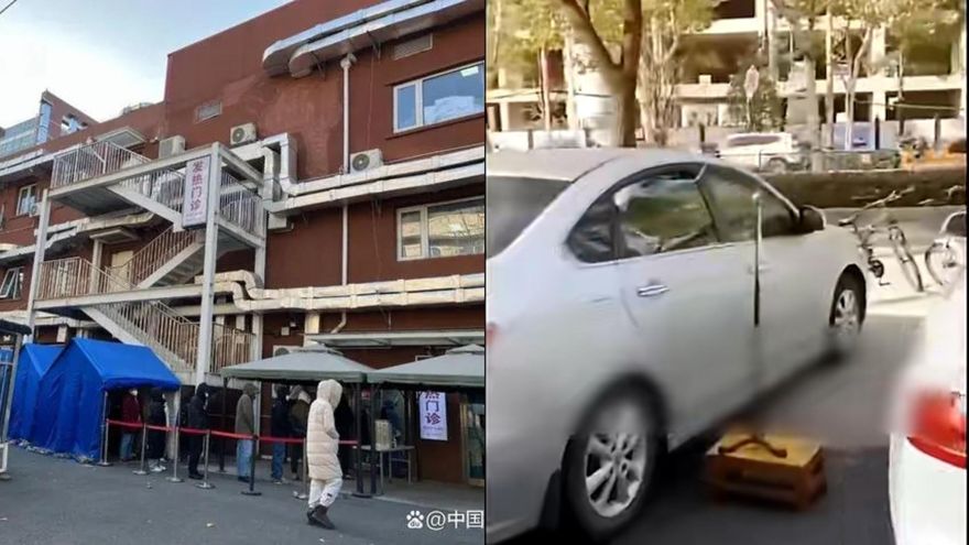 【影】醫生帶「陽」看診！陸恐現醫療擠兌　診所爆滿車排大門口…坐車內打點滴