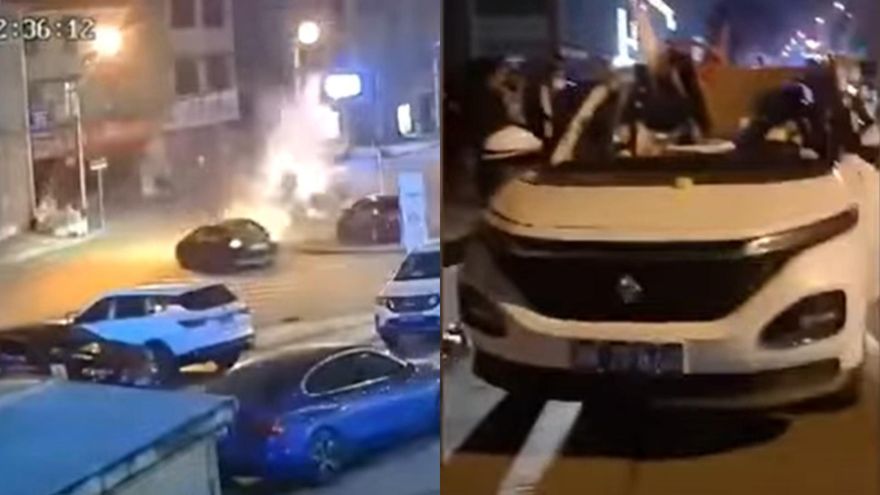 【影】驚險現場曝光！行駛中突爆炸…車頂炸飛數公尺高　移動炸彈？疑「油改氣」釀禍