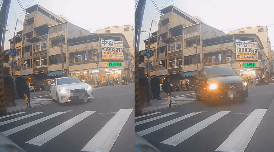 影/想走斑馬線4車「全不讓」！高雄妹險遭撞　無奈放棄退回人行道