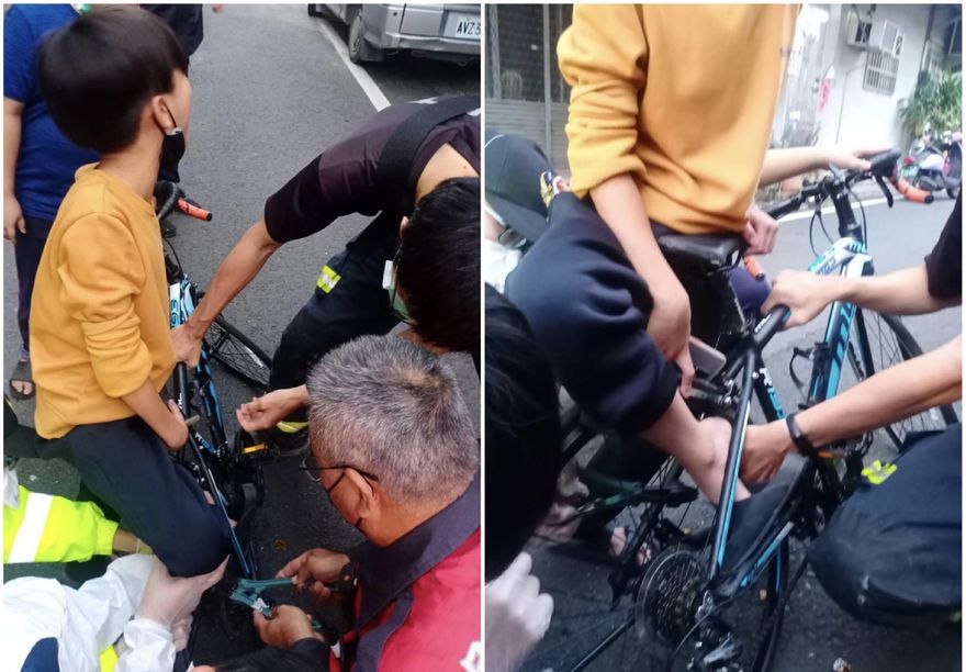 影/屏東小5男童元旦騎單車兜風　右腳卡後輪受困嚇哭