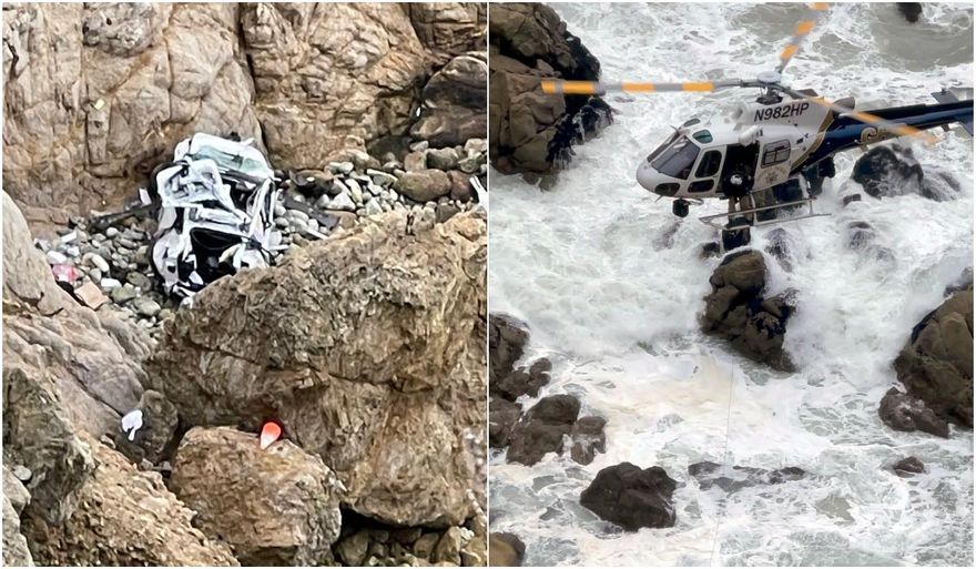 福大命大！特斯拉掉落懸崖摔成一團廢鐵　車上4人全數生還