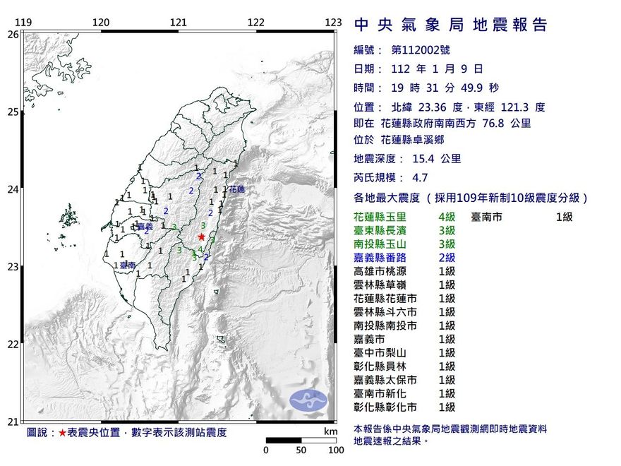 快訊/地牛翻身！花蓮晚間發生規模4.7地震　最大震度4級