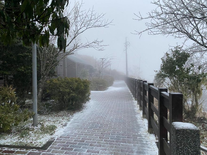 影/寒流來襲！太平山下冰霰再現雪白美景　啟動春節第2波管制措施