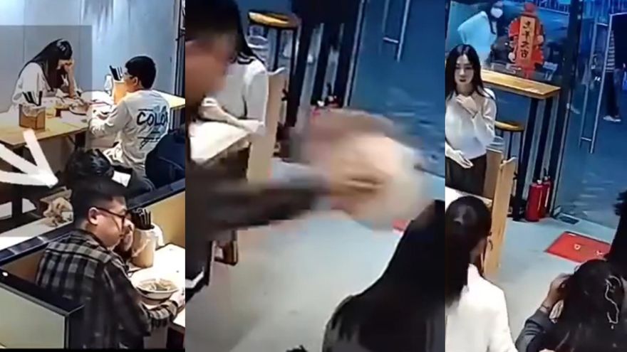 影/廣州男子麵湯照頭淋女食客後逃跑　網民：太可怕