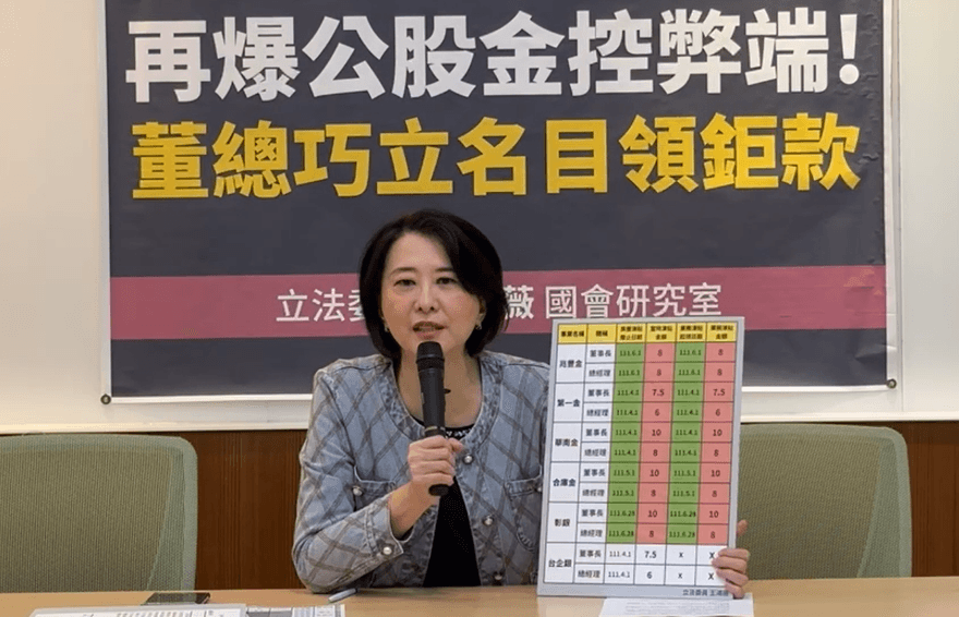 王鴻薇再爆公股金控弊端　揭董總巧立名目年領百萬鉅款