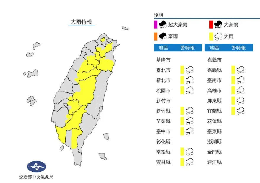 午後雨彈狂炸到天黑！「13縣市大雨特報」　慎防雷擊強陣風