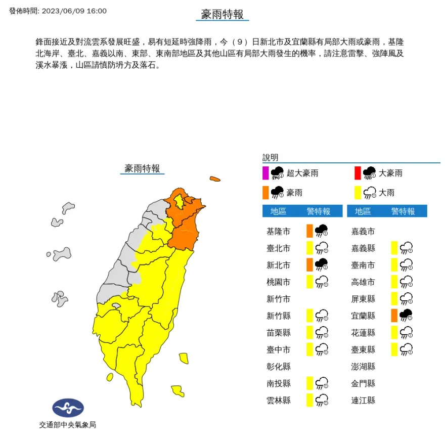 快訊/下班帶傘！16縣市豪大雨特報　北北宜注意豪雨雨勢
