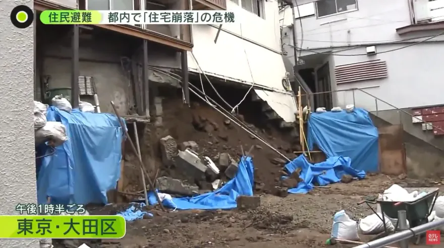 影/破記錄大雨掏空地基　東京公寓搖搖欲墜住戶急撒離