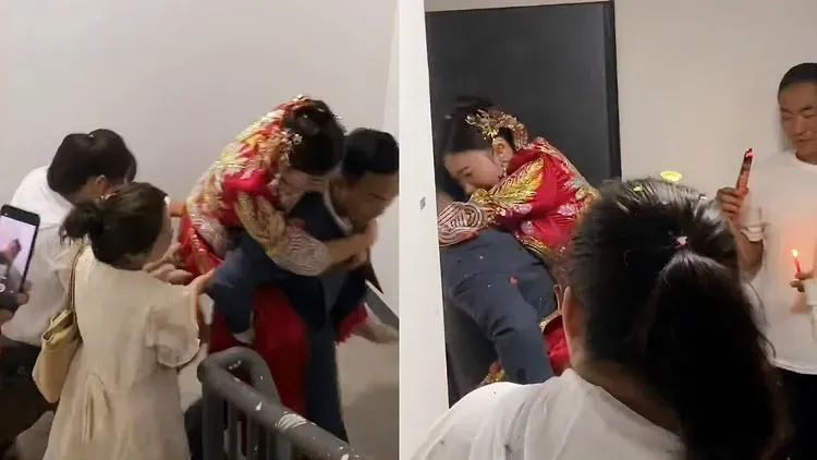 影/連禮車都省了！新娘從7樓「下嫁」6樓　網笑：史上最近迎娶