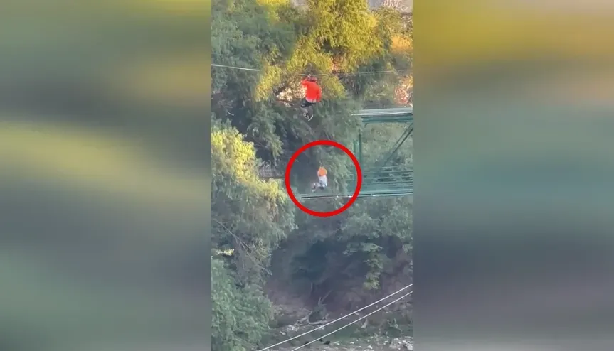 影/6歲男童玩高空滑索安全帶斷裂　從12公尺高墜落驚險畫面曝