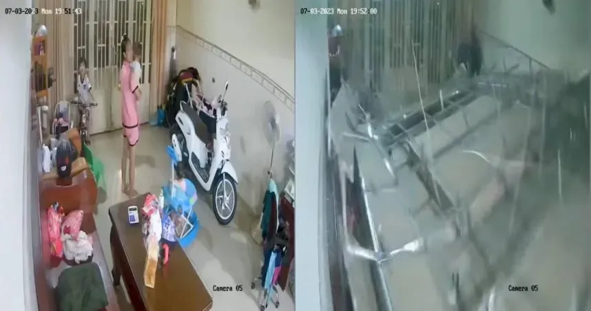 驚險瞬間！自家天花板突崩塌　母親出手拉4小孩躲避死神鐮刀